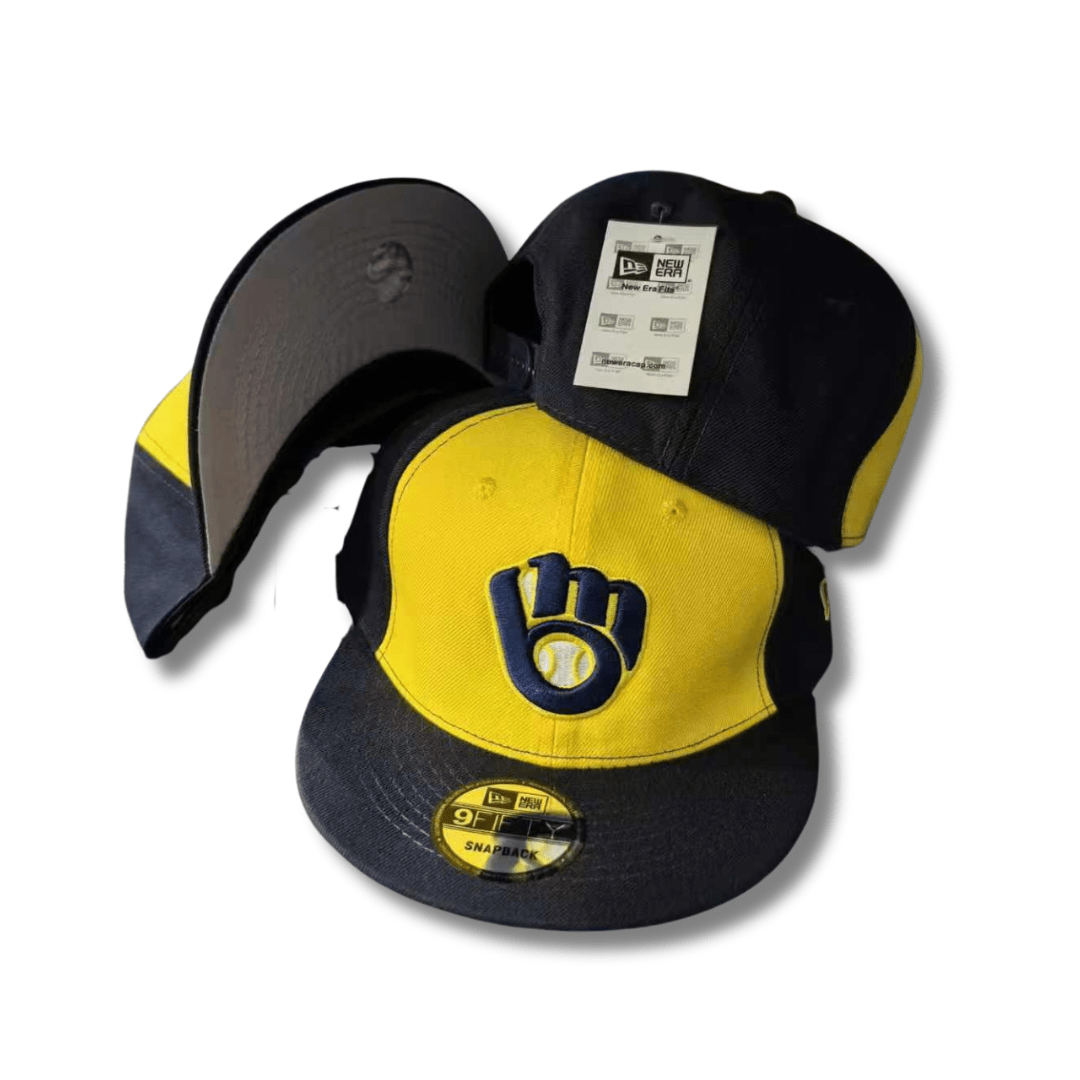 Milwaukee Brewers Yellow and Navy with Classic Glove Logo – Snapback Cap