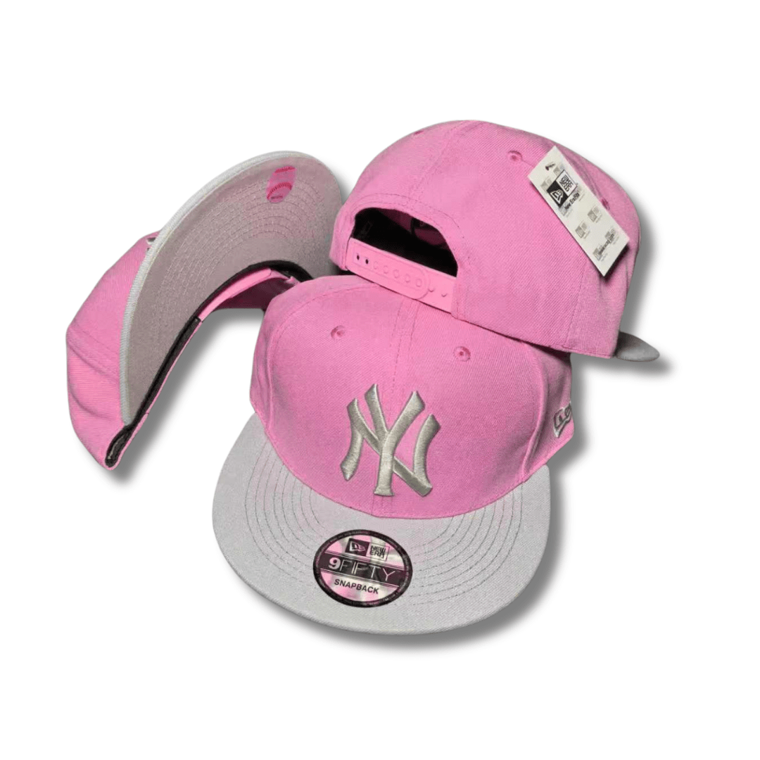 New York Yankees Pink with Gray Brim and Metallic Embroidered Logo - Snapback Cap