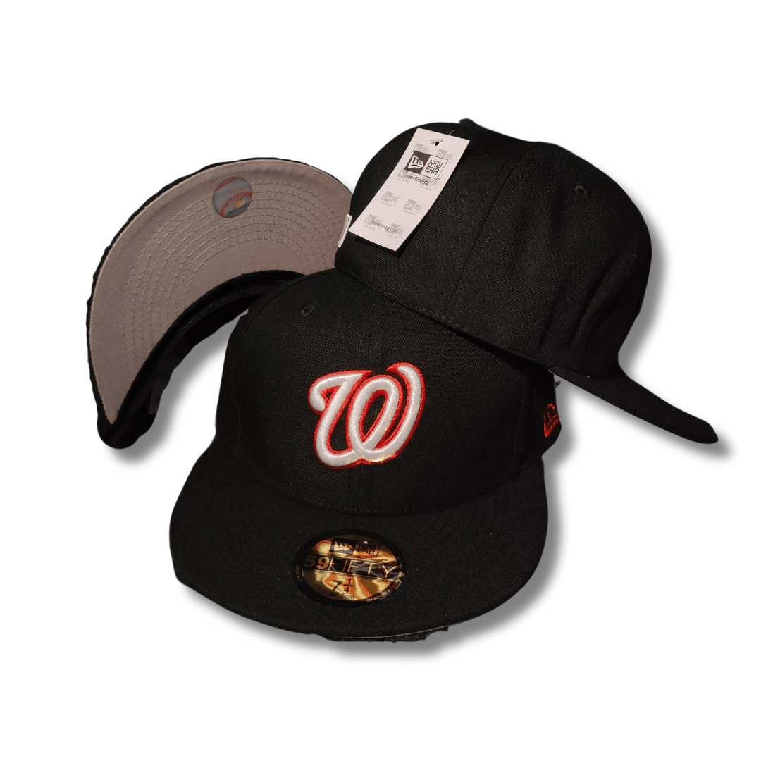 Washington Nationals Black with Embroidered Logo - Fitted Cap