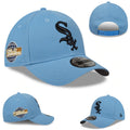 Light Blue Snapback Cap with Black White Sox Logo and World Series Patch