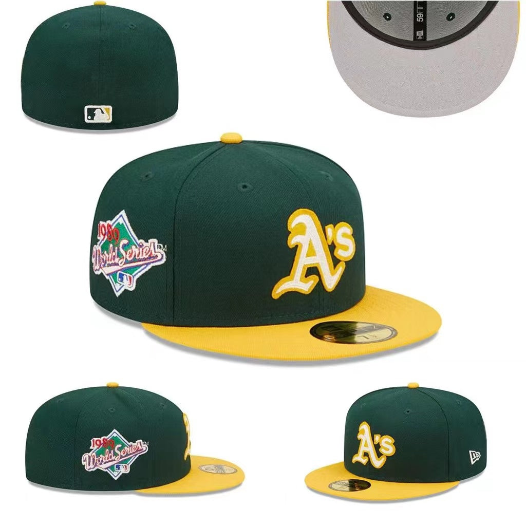 Oakland Athletics 1989 World Series Fitted Hat with Yellow Brim and Gray Underbrim – Green